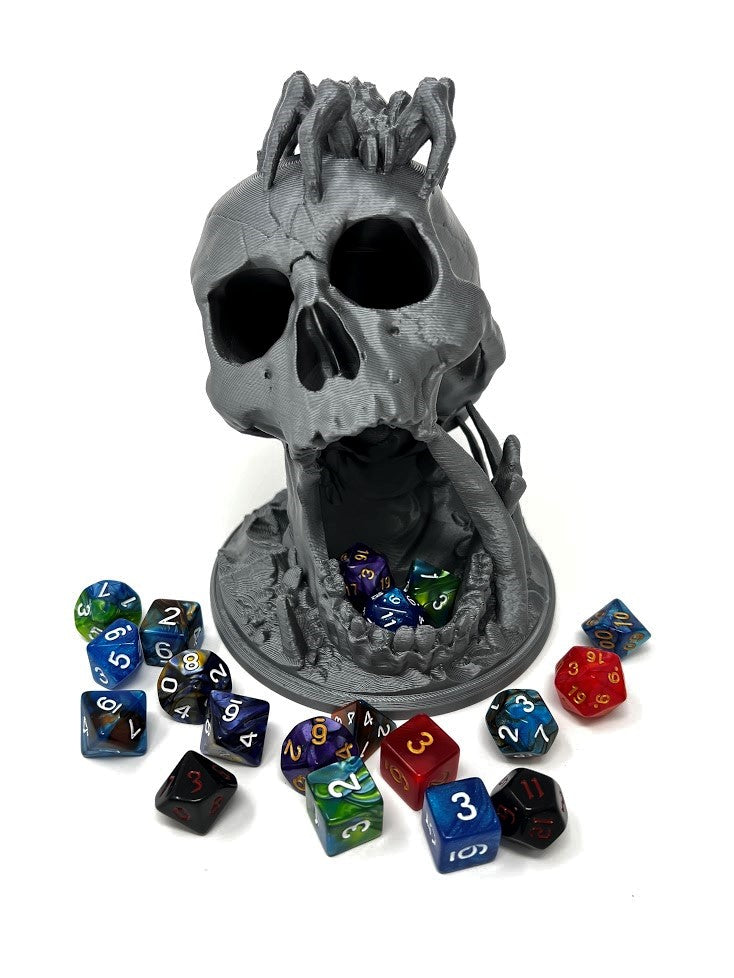 6.5" Skull Dice Tower - Made in USA - (Random 7PCS D20 Dice Set Included) - No Paint Odorless Plastic - Tabletop Roleplaying Game - Dice Roller - DND - D&D