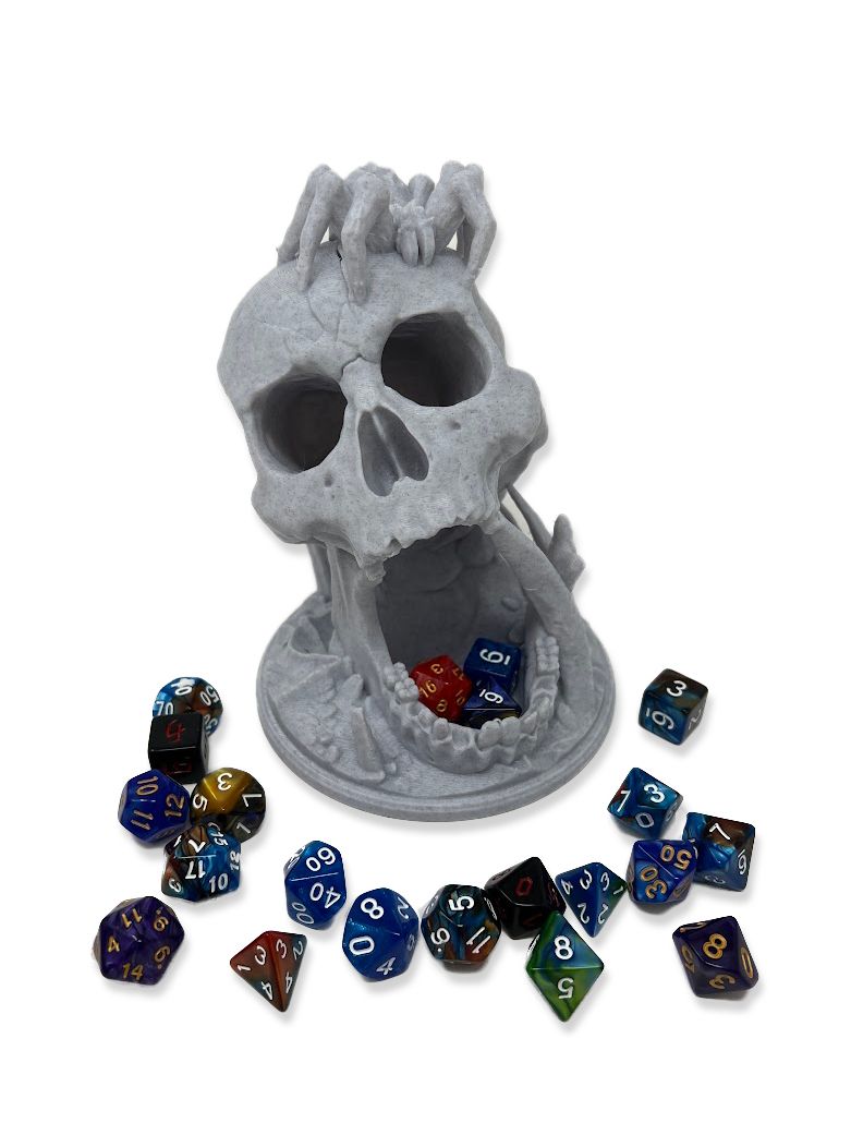 6.5" Skull Dice Tower - Made in USA - (Random 7PCS D20 Dice Set Included) - No Paint Odorless Plastic - Tabletop Roleplaying Game - Dice Roller - DND - D&D